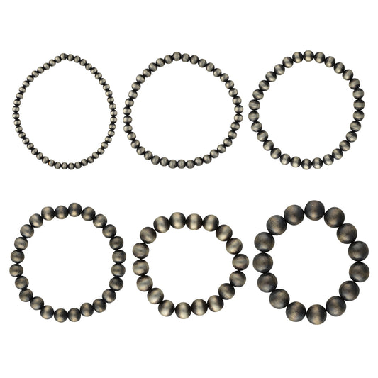 Sterling Silver Desert Pearls Oxidize Round Bead Stretch Bracelet. Available from 4mm to 12mm