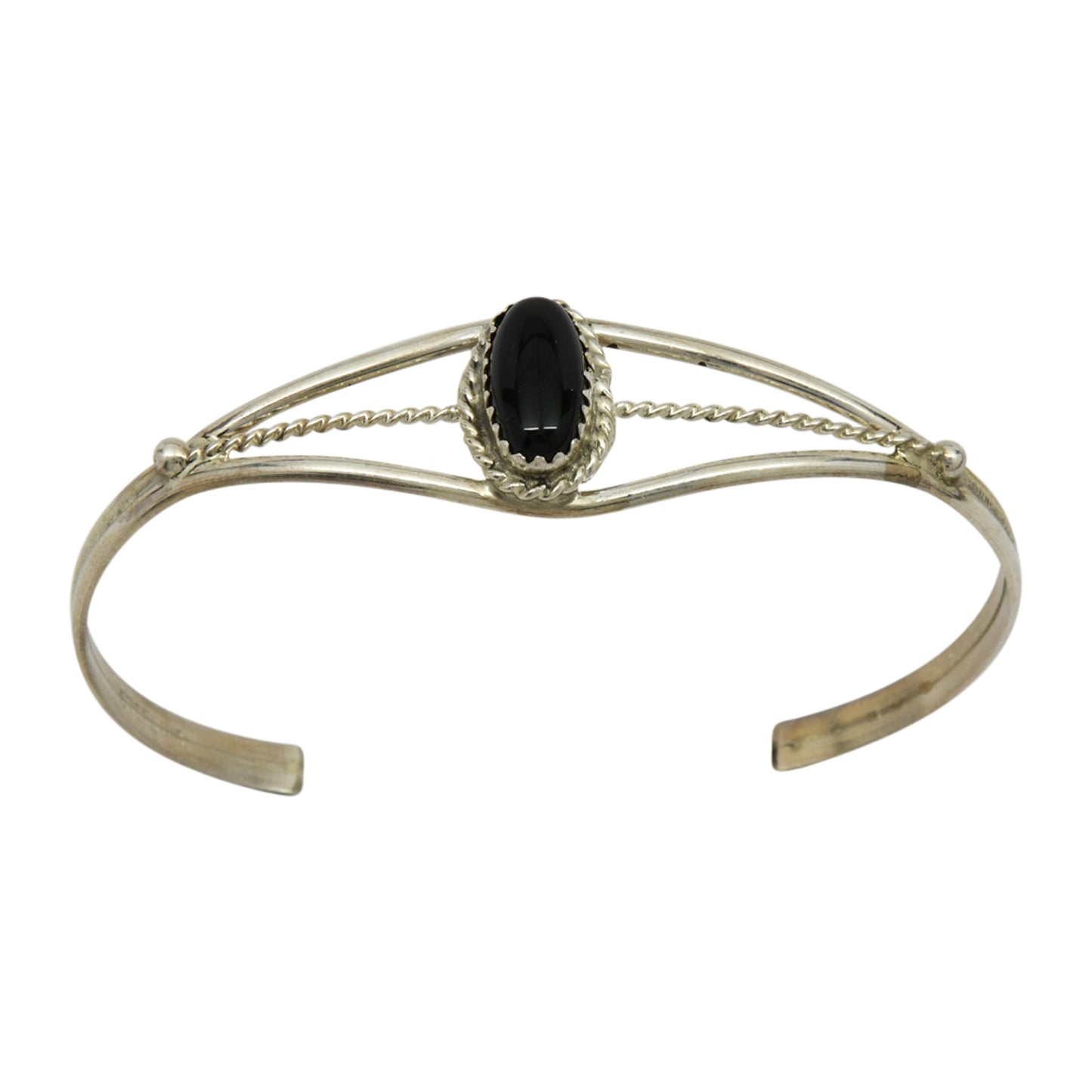 Janice White Sterling Silver Onyx Oval Twist Wire Navajo Cuff Bracelet