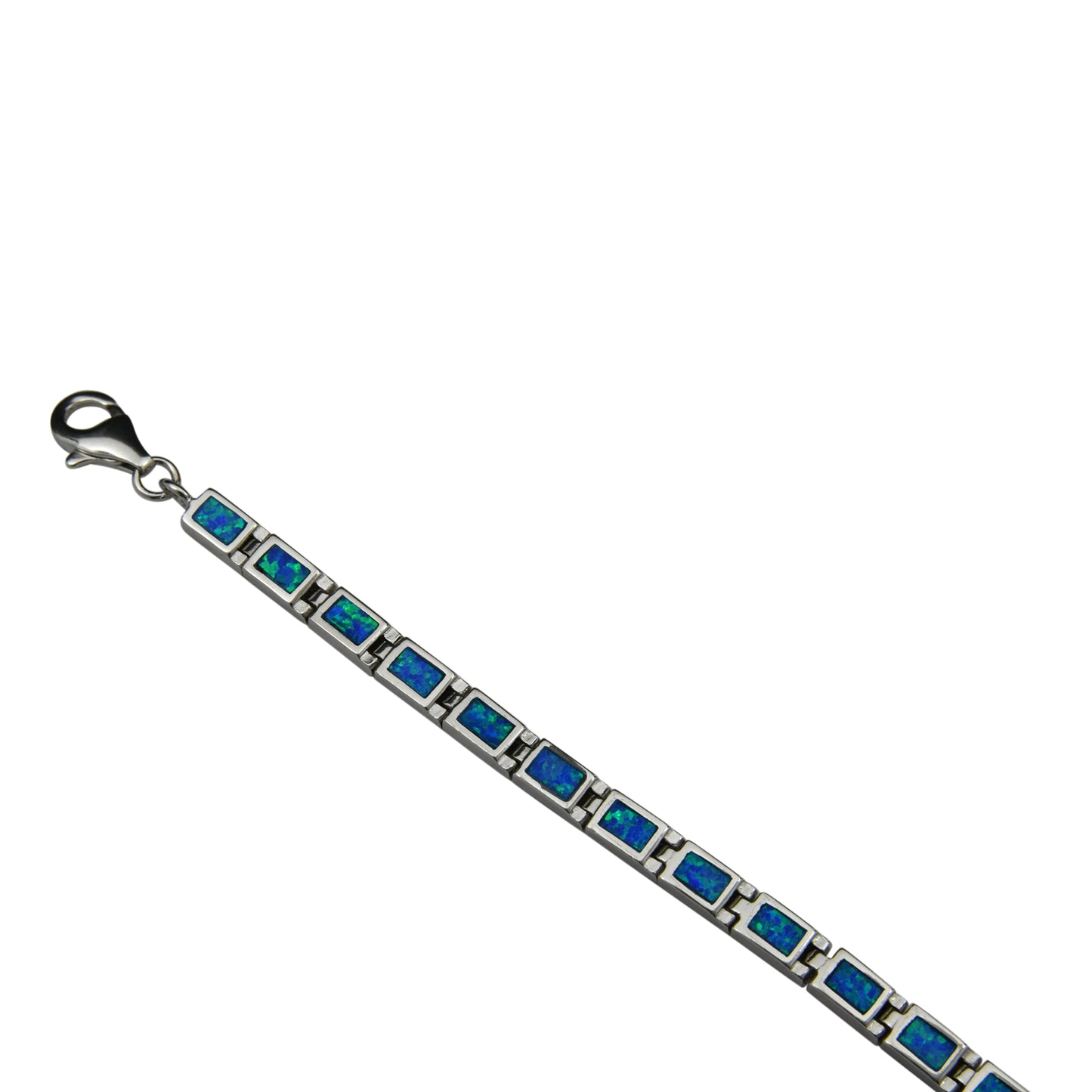Sterling Silver Blue Lab Opal Small Rectangle Tennis Bracelet