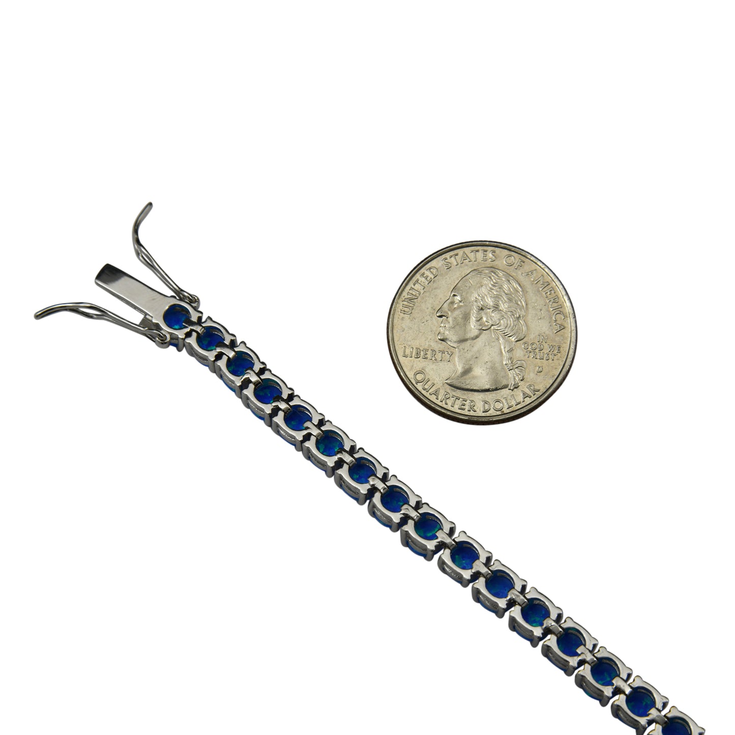 Sterling Silver Blue Lab Opal Round Prong Set Tennis Bracelet