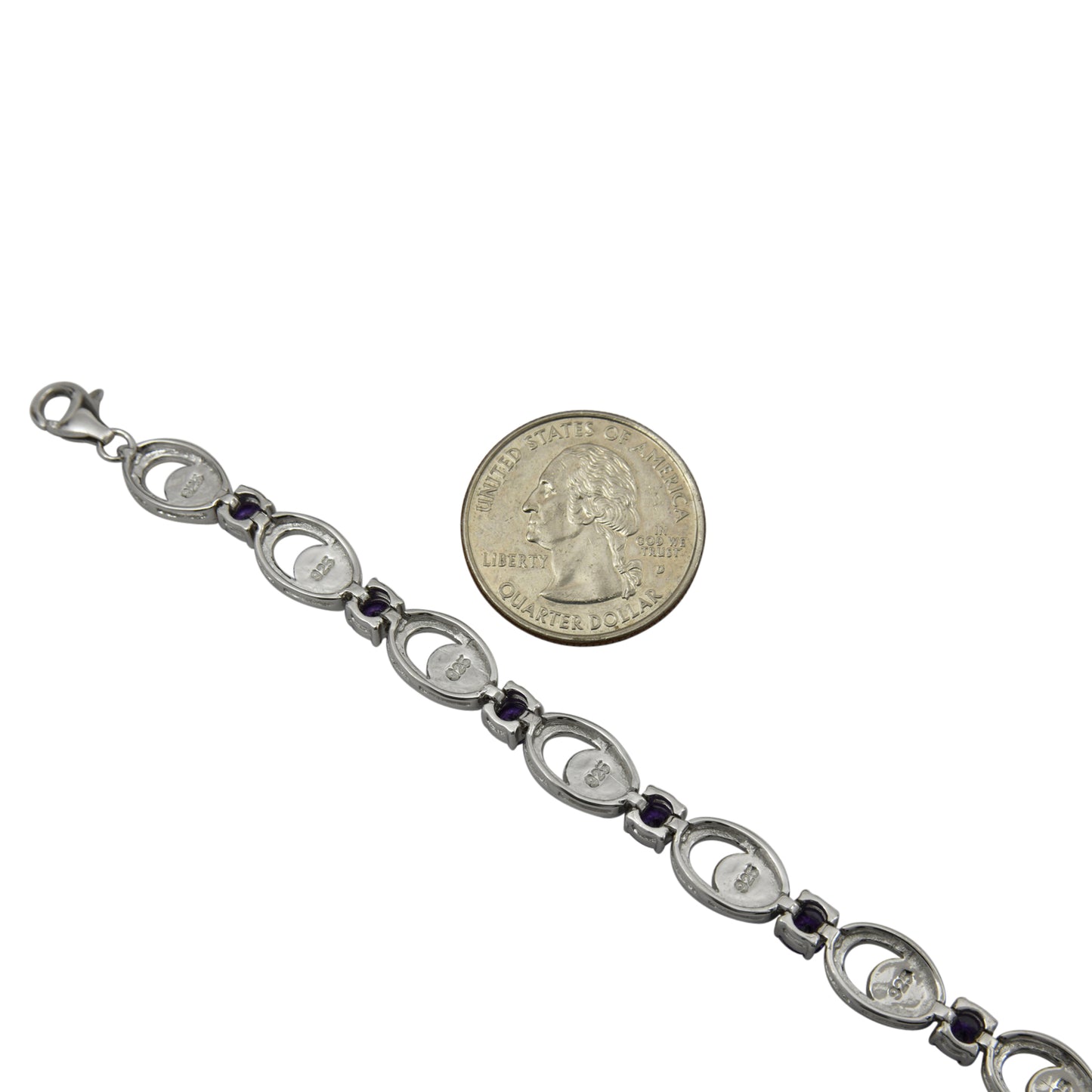 Sterling Silver Blue Lab Opal Purple CZ Link Tennis Bracelet