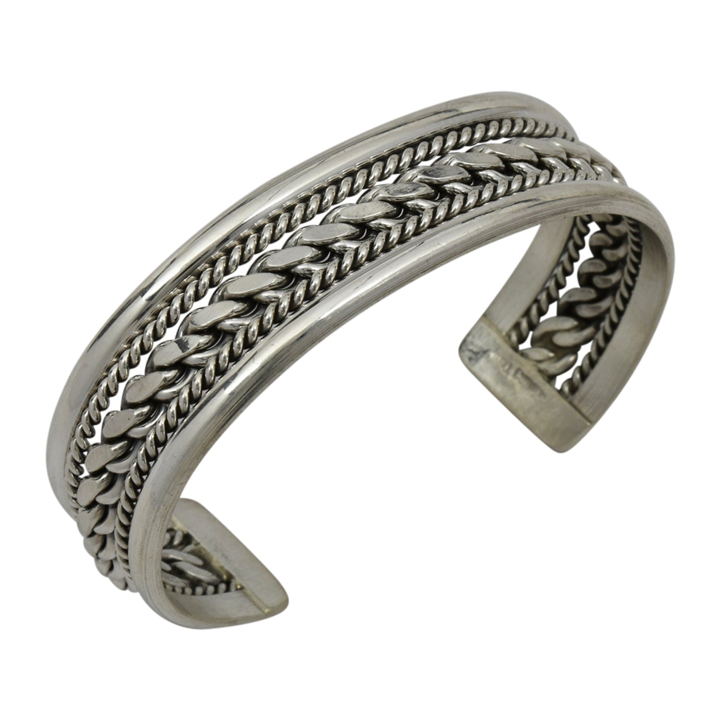 Elaine Tahe Sterling Silver Navajo Plain Rope Chain Wire 17mm Bracelet
