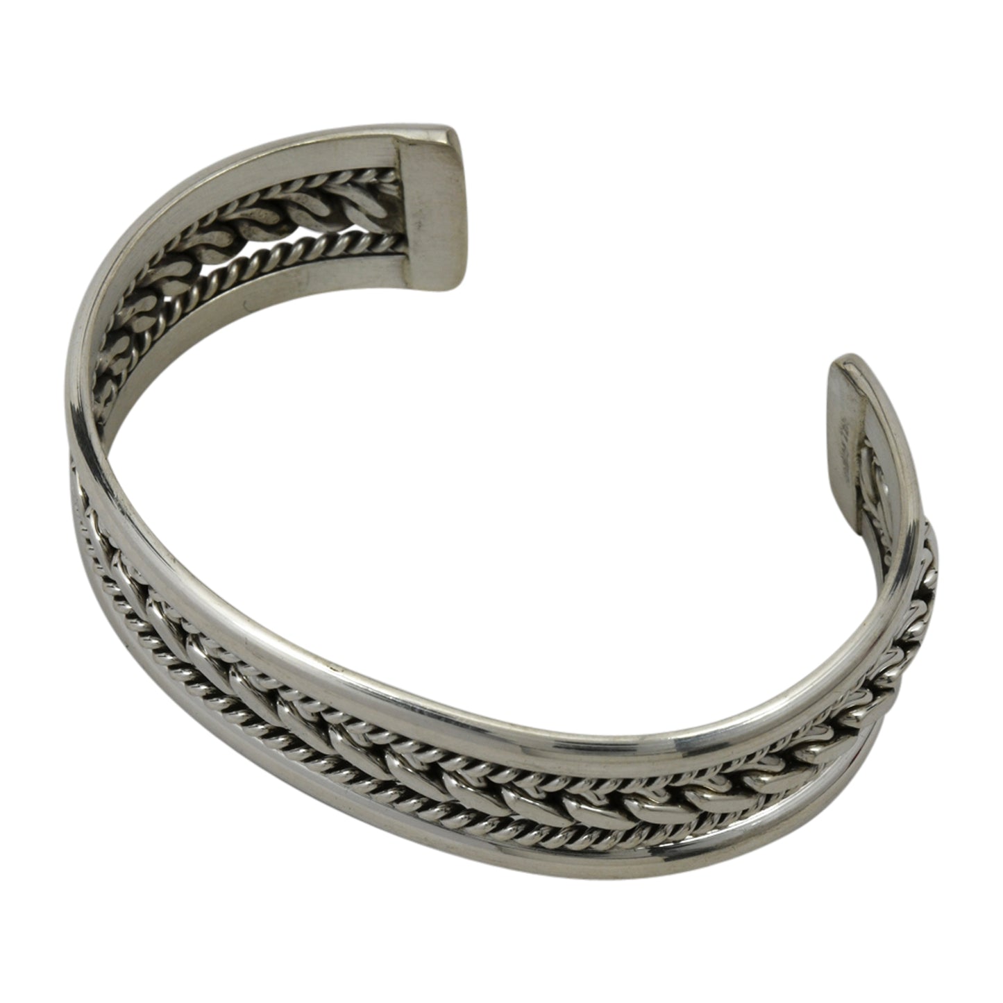 Elaine Tahe Sterling Silver Navajo Plain Rope Chain Wire 17mm Bracelet