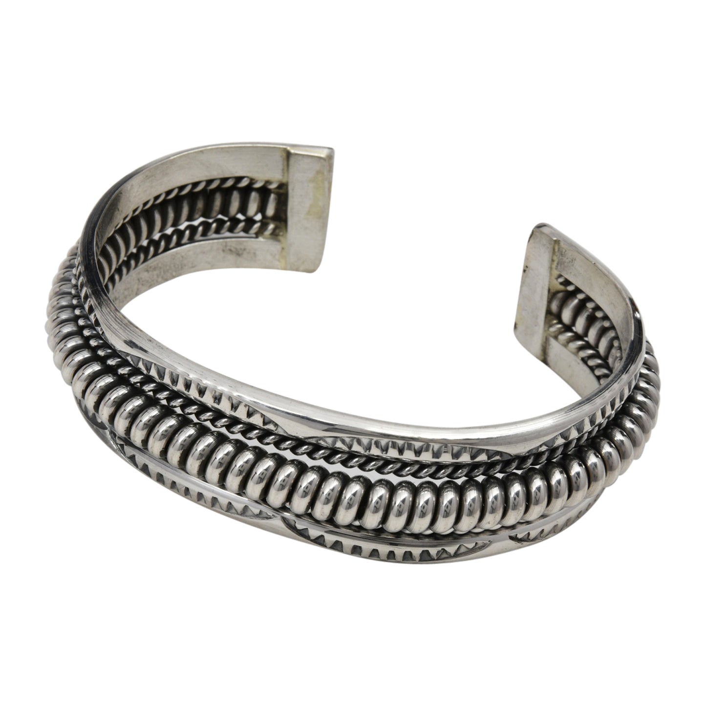 Elaine Tahe Sterling Silver Navajo Rope Stamped 5/8" Bracelet