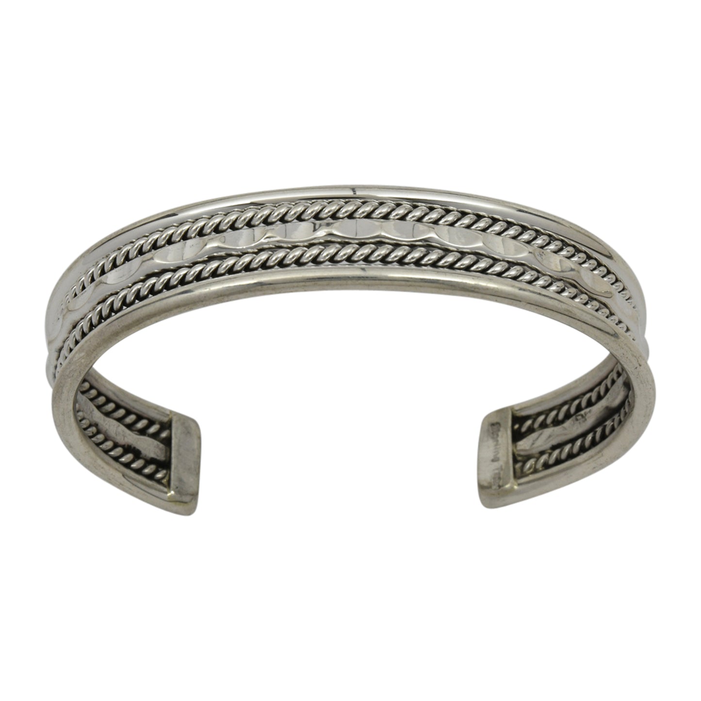 Elaine Tahe Sterling Silver Navajo 2 Rope & D/C Bar 12mm Bracelet