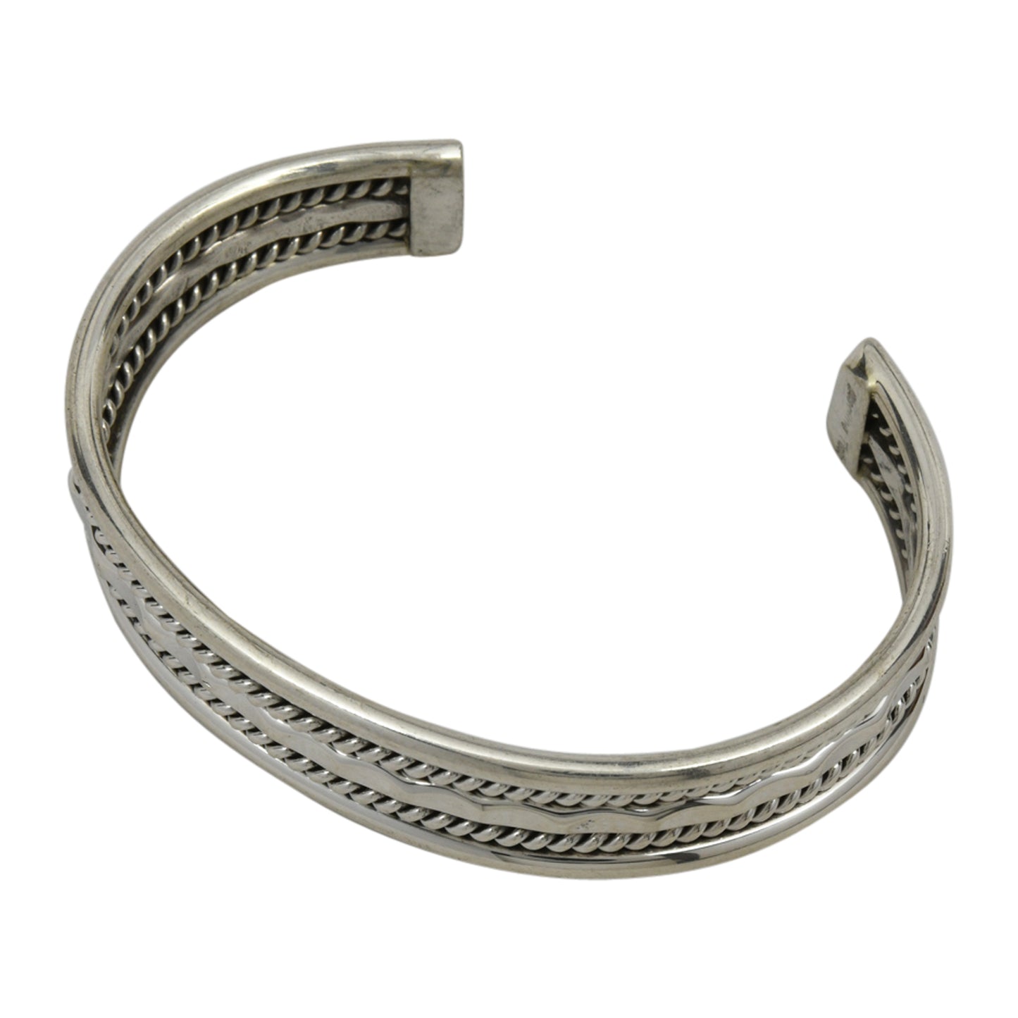 Elaine Tahe Sterling Silver Navajo 2 Rope & D/C Bar 12mm Bracelet