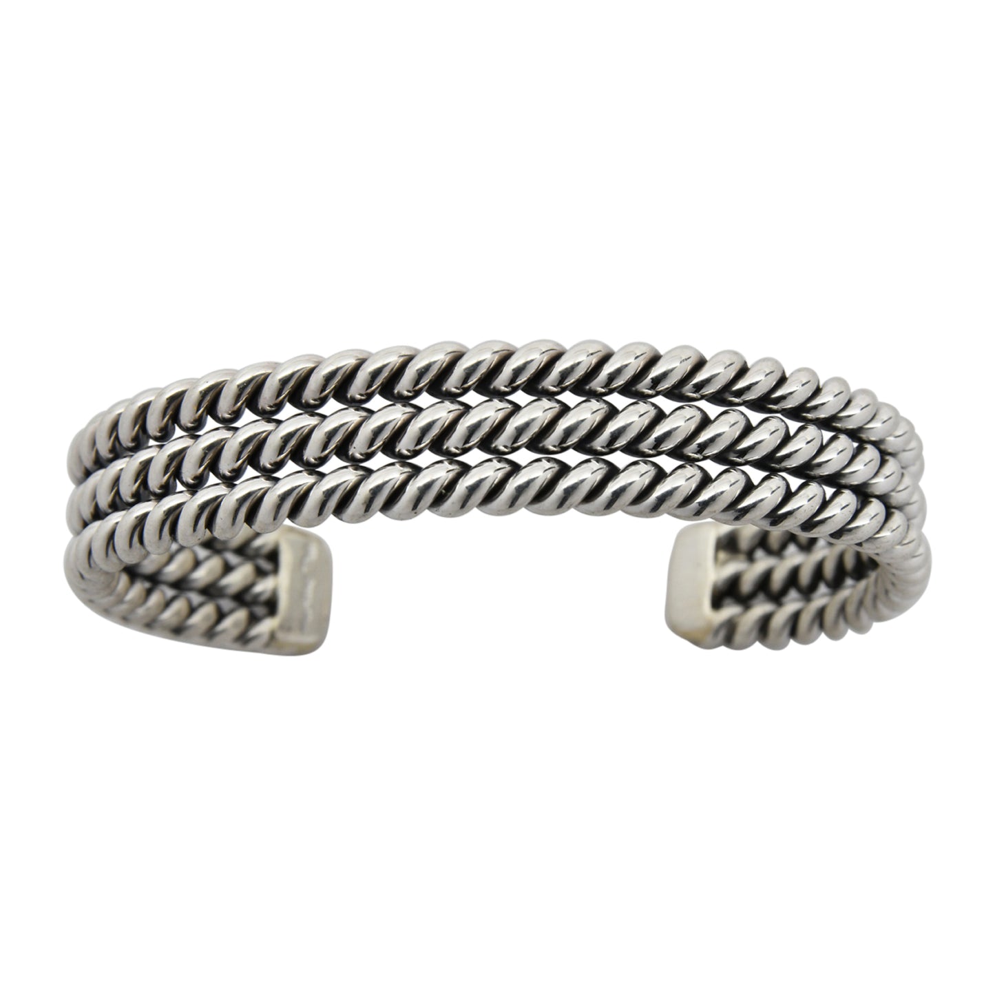 Elaine Tahe Sterling Silver 3 Row Rope 11.5mm Navajo Cuff Bracelet