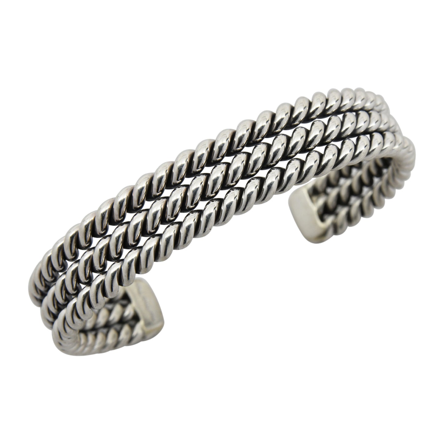 Elaine Tahe Sterling Silver 3 Row Rope 11.5mm Navajo Cuff Bracelet