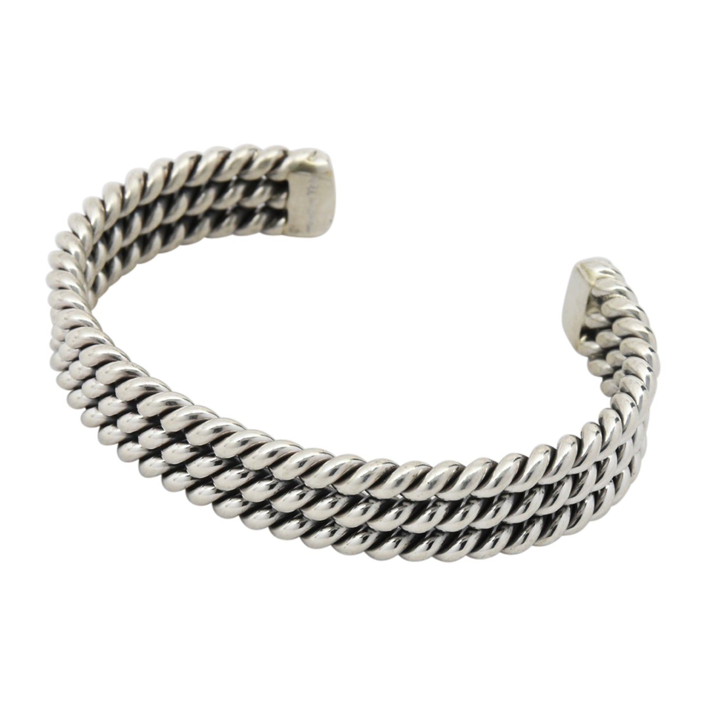Elaine Tahe Sterling Silver 3 Row Rope 11.5mm Navajo Cuff Bracelet