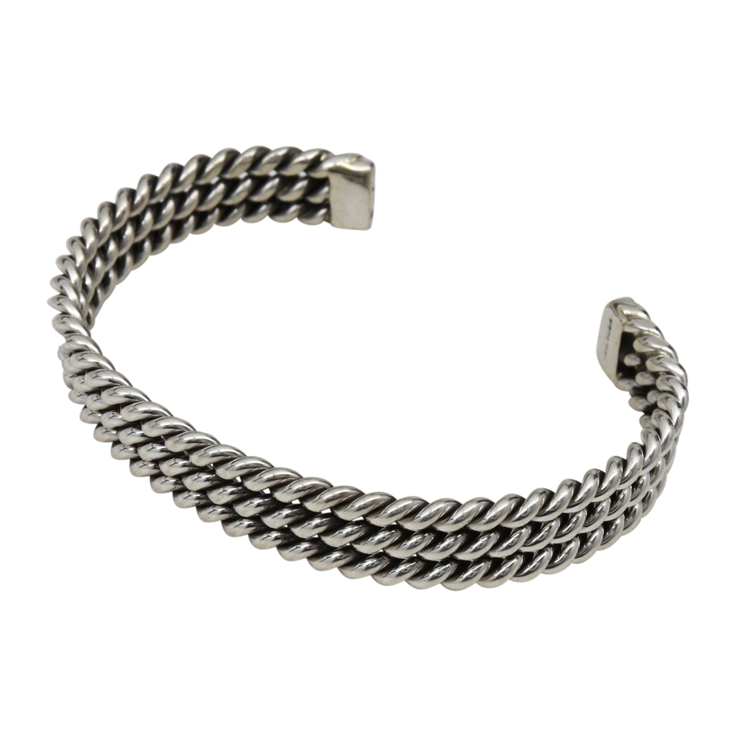 Elaine Tahe Sterling Silver Navajo 3 Row Rope 9mm Cuff Bracelet