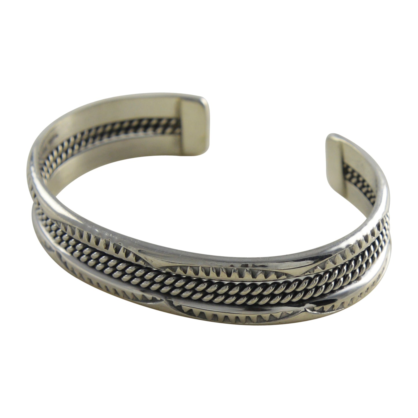 Elaine Tahe Sterling Silver Navajo 2 Rope Stamped 1/2" Bracelet