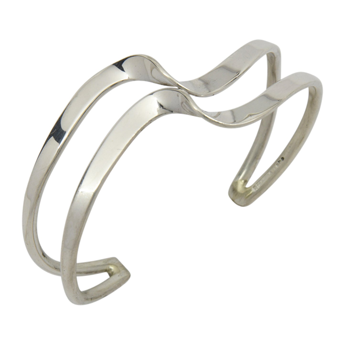 Elaine Tahe Sterling Silver Navajo Double Wave Bracelet