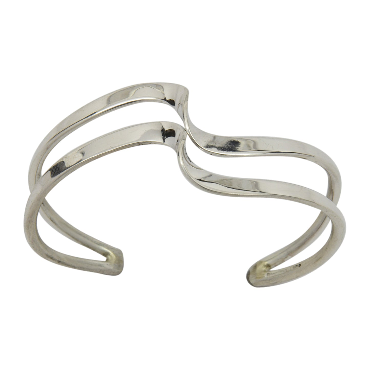 Elaine Tahe Sterling Silver Navajo Double Wave Bracelet