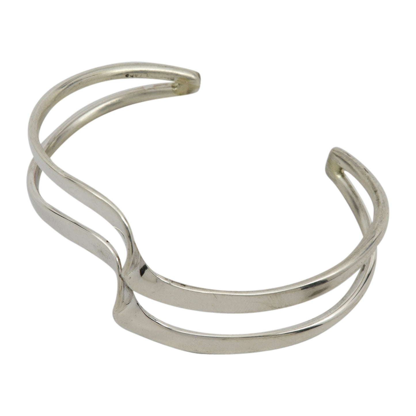 Elaine Tahe Sterling Silver Navajo Double Wave Bracelet