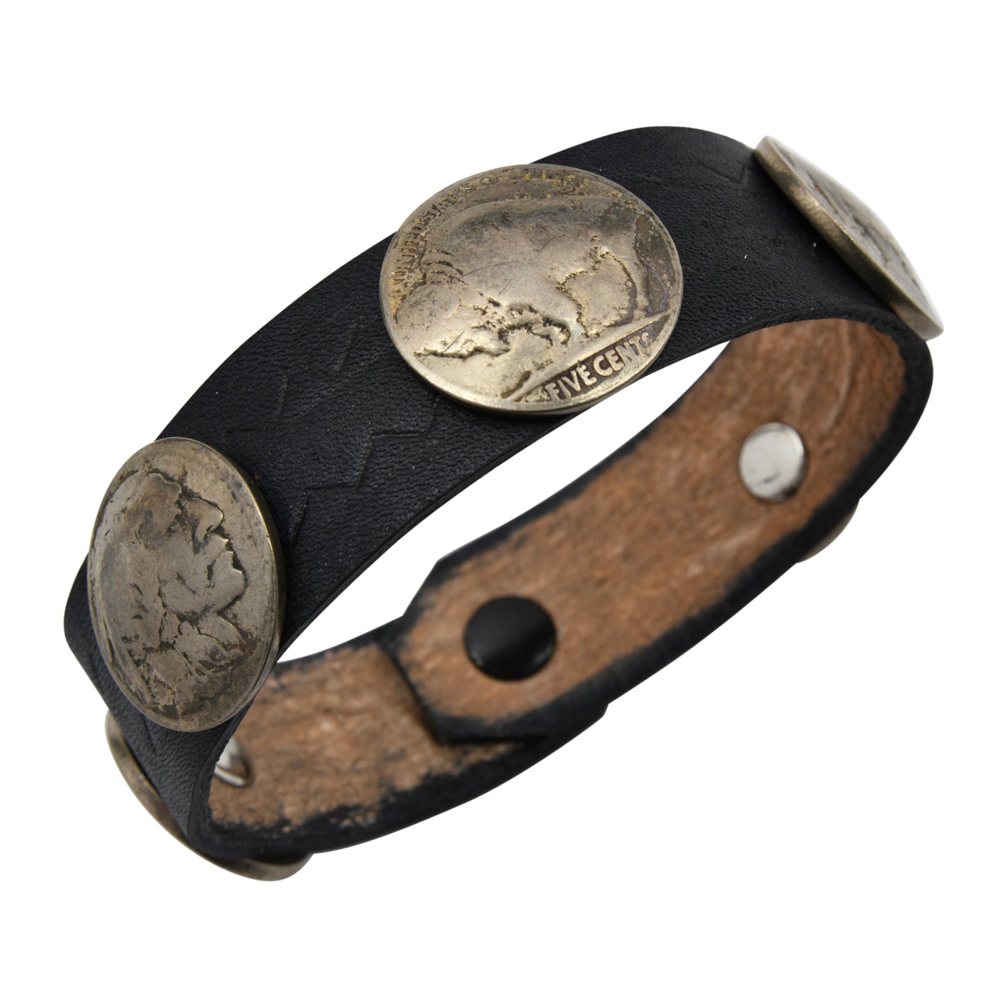 Black Leather Taos American Indian Buffalo Nickel Bracelet