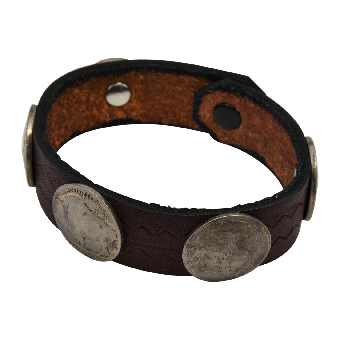 Reddish Brown Leather Taos American Indian Buffalo Nickel Bracelet