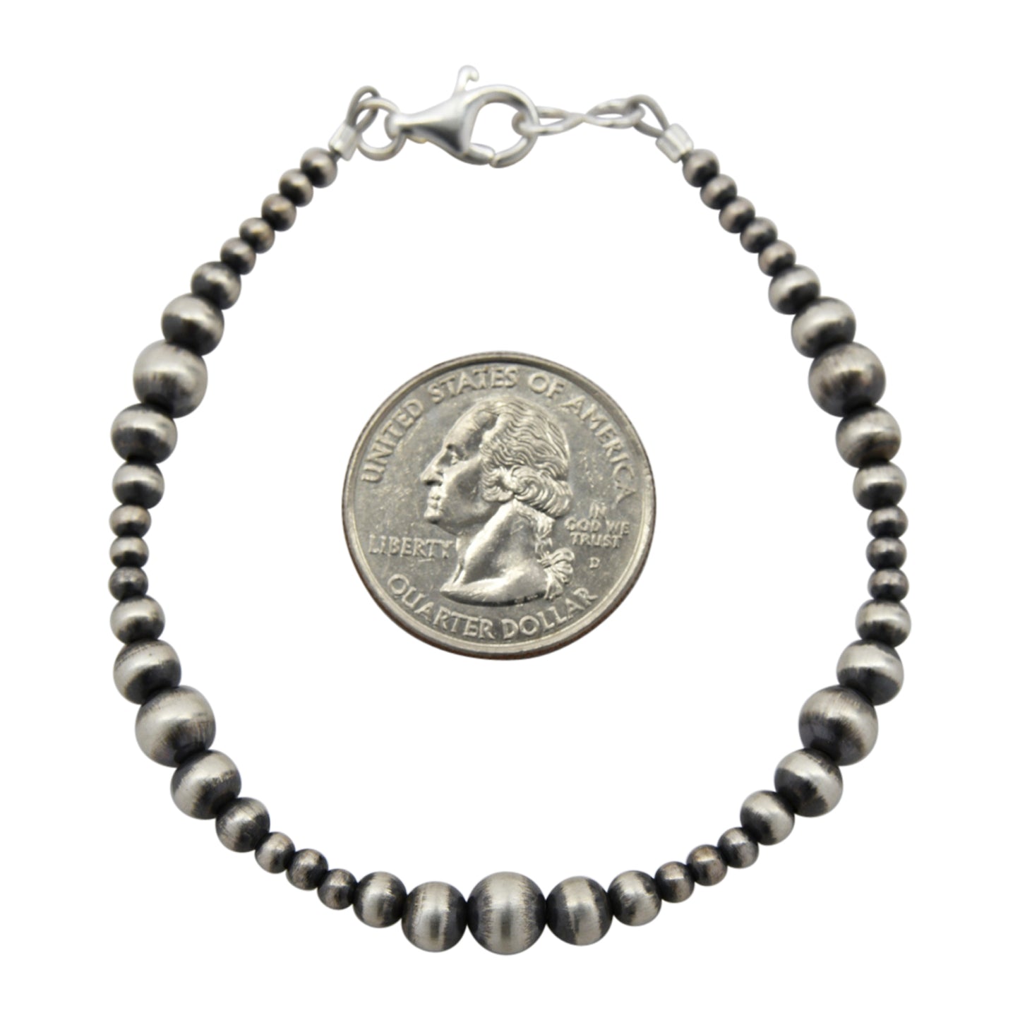 Sterling Silver Mixed Graduated Desert Pearls Oxidized Bead Bracelet. Available in 7" to 10"