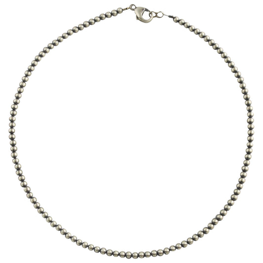 Sterling Silver Navajo Pearl 4mm Oxidize Round Bead Necklace. Available from 14" to 60"