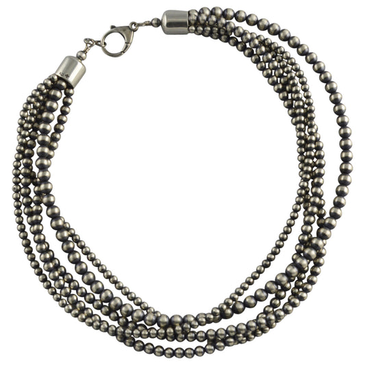 Sterling Silver Desert Pearls 5 Strand Mixed Bead Necklace. Available from 18" to 80"