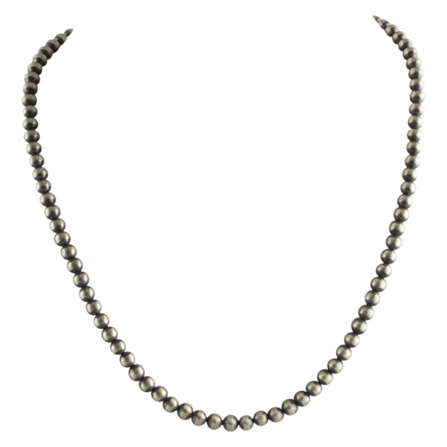 Sterling Silver Desert Pearls 5mm Oxidize Round Bead Necklace. Available from 14" to 60"
