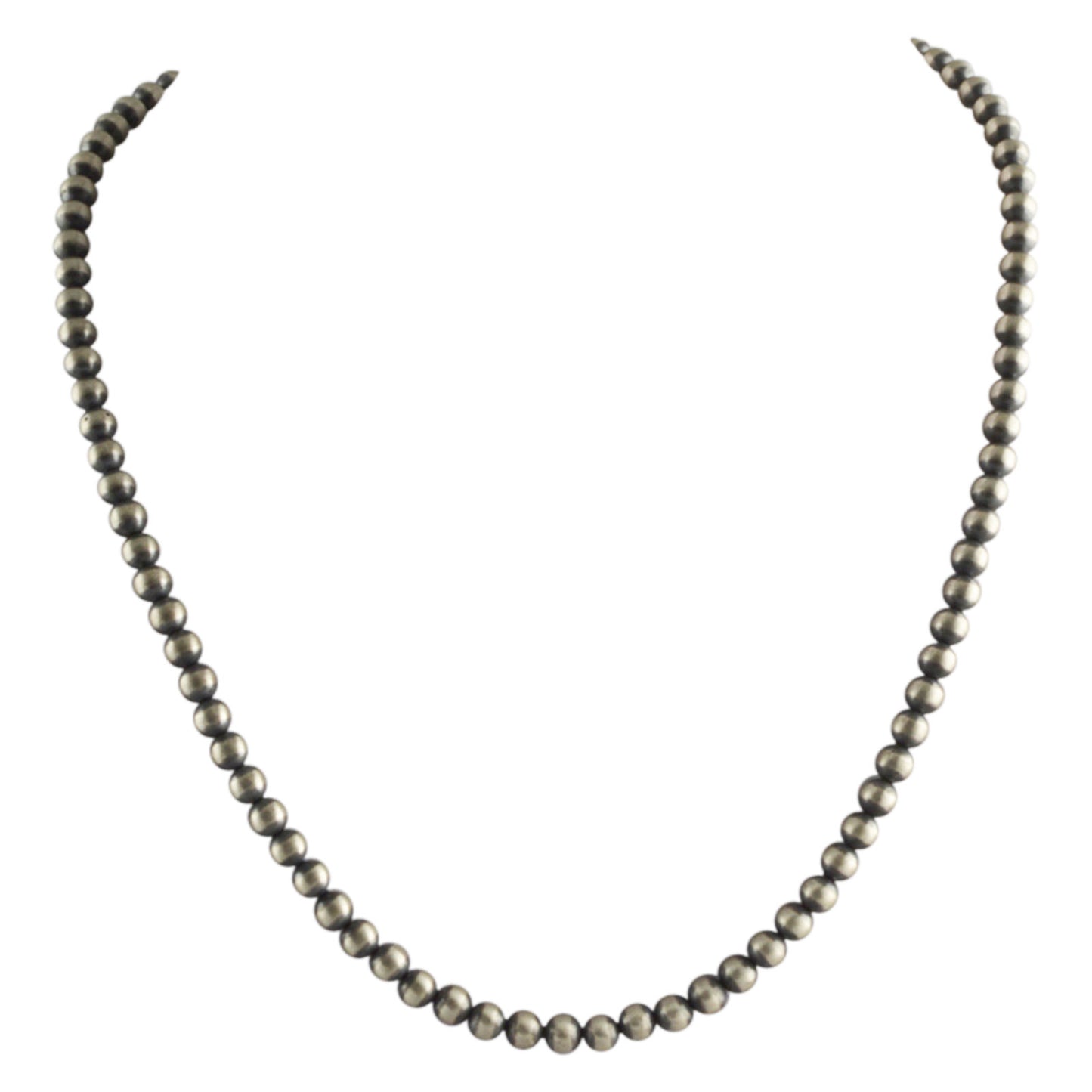 Sterling Silver Navajo Pearl 5mm Oxidize Round Bead Necklace. Available from 14" to 60"