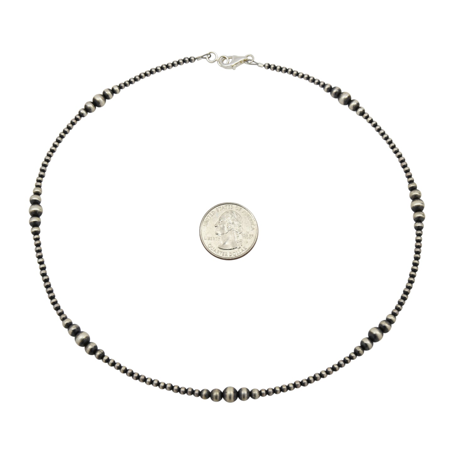 Sterling Silver Mixed Graduated Desert Pearls Oxidized Bead Necklace. Available from 14" to 60"