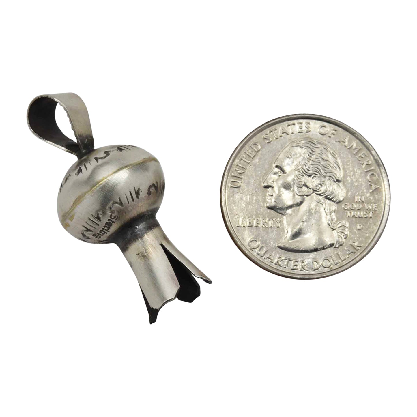 Monica Smith Mini Blossom Stamped Pendant Navajo Sterling Silver