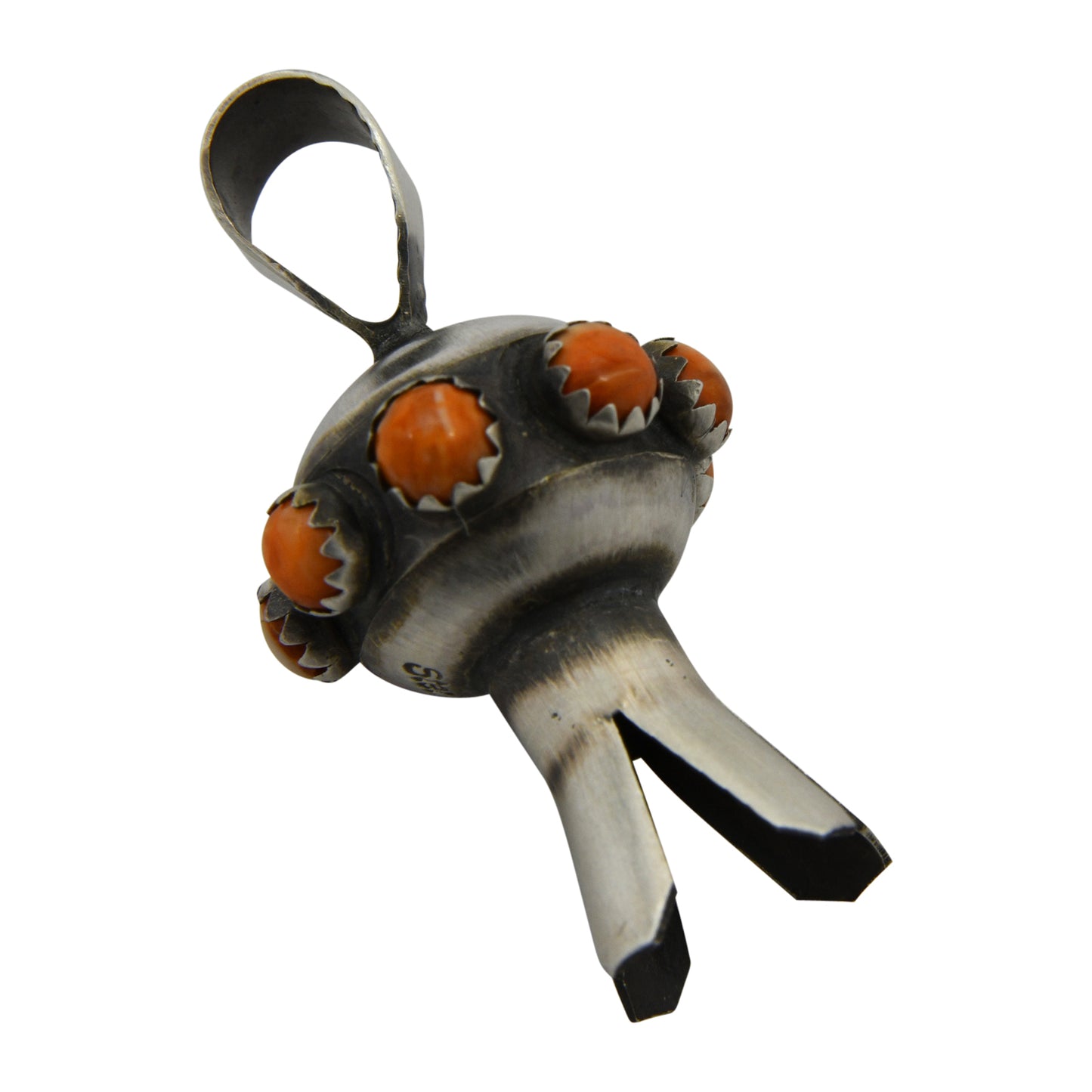 Monica Smith Sterling Silver Orange Spiny Oyster Mini Blossom Navajo Pendant