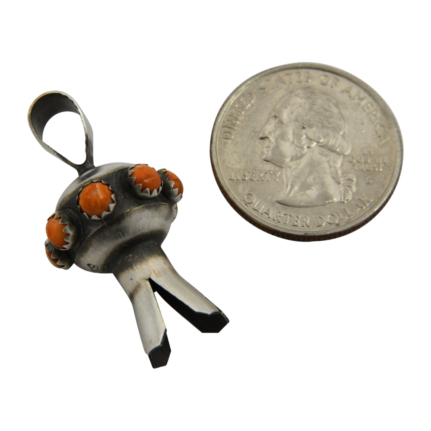 Monica Smith Sterling Silver Orange Spiny Oyster Mini Blossom Navajo Pendant