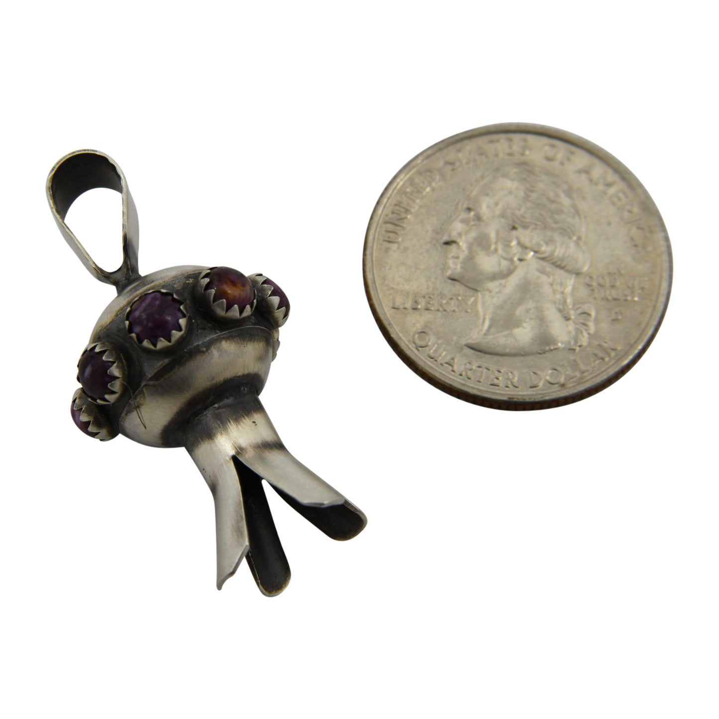 Monica Smith Sterling Silver Purple Spiny Oyster Mini Blossom Navajo Pendant