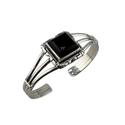 Onyx Row Cuff Bracelet Sterling Silver