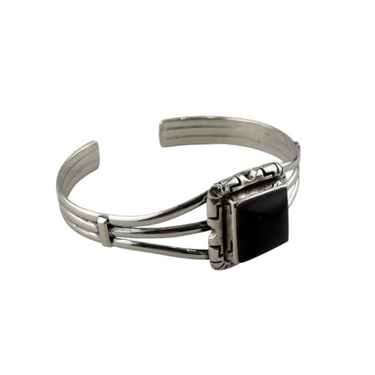 Onyx Row Cuff Bracelet Sterling Silver