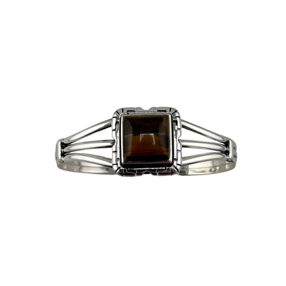 Tiger Eye Row Cuff Bracelet Sterling Silver