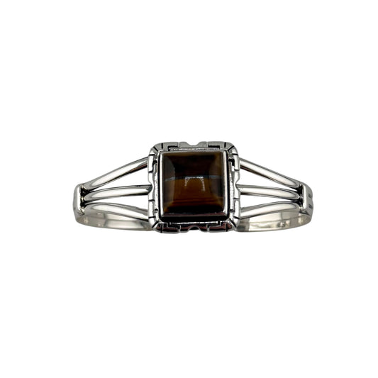 Tiger Eye Row Cuff Bracelet Sterling Silver