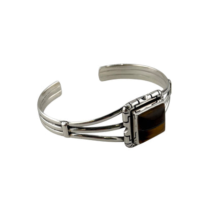 Tiger Eye Row Cuff Bracelet Sterling Silver