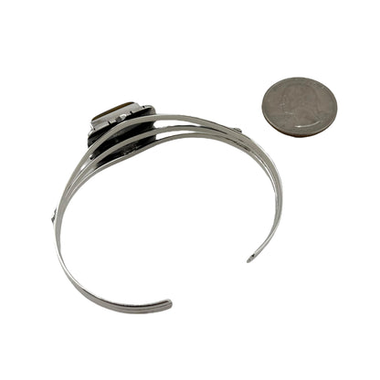Tiger Eye Row Cuff Bracelet Sterling Silver