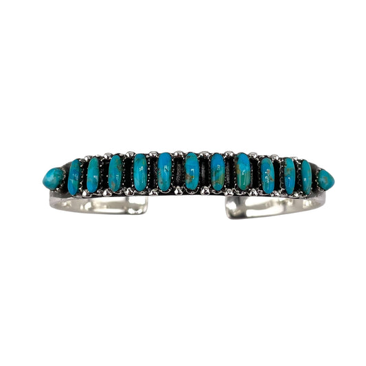 Turquoise Needlepoint Row Cuff Bracelet Sterling Silver