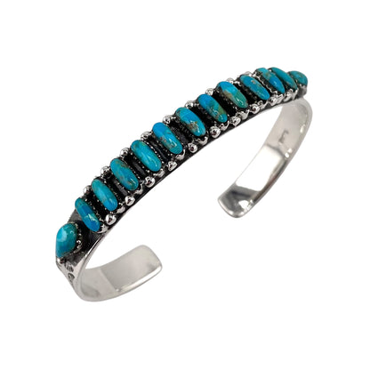 Turquoise Needlepoint Row Cuff Bracelet Sterling Silver