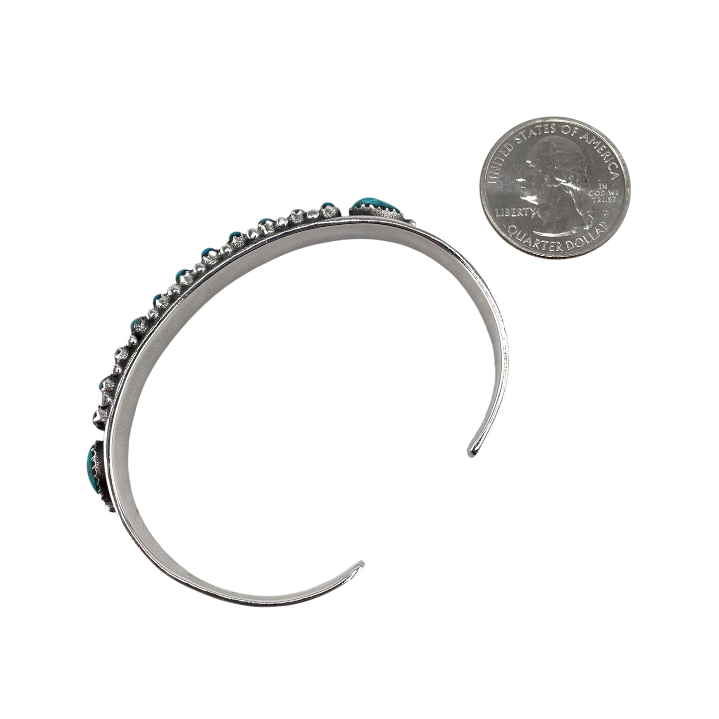 Turquoise Needlepoint Row Cuff Bracelet Sterling Silver