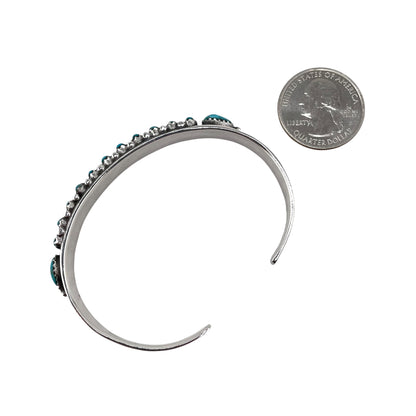 Turquoise Needlepoint Row Cuff Bracelet Sterling Silver