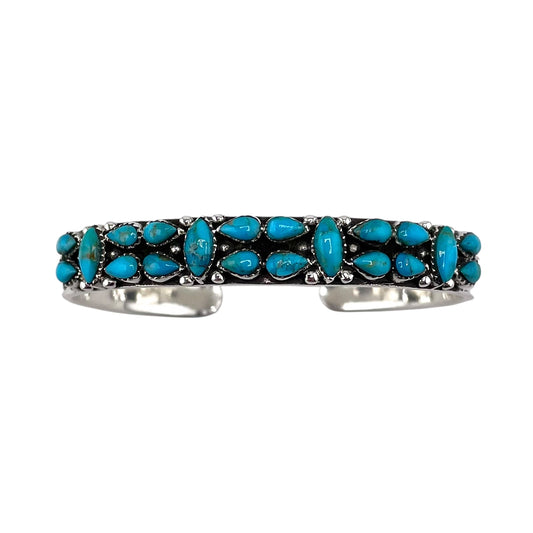 Turquoise Pear and Oval Row Cuff Bracelet Sterling Silver