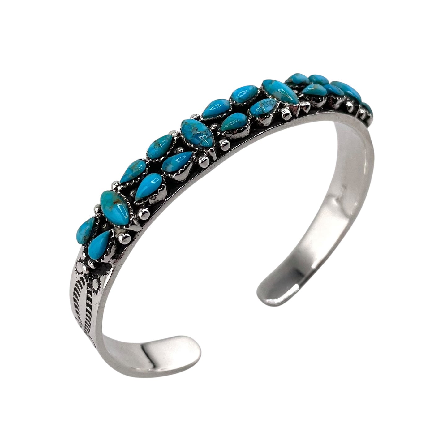 Turquoise Pear and Oval Row Cuff Bracelet Sterling Silver