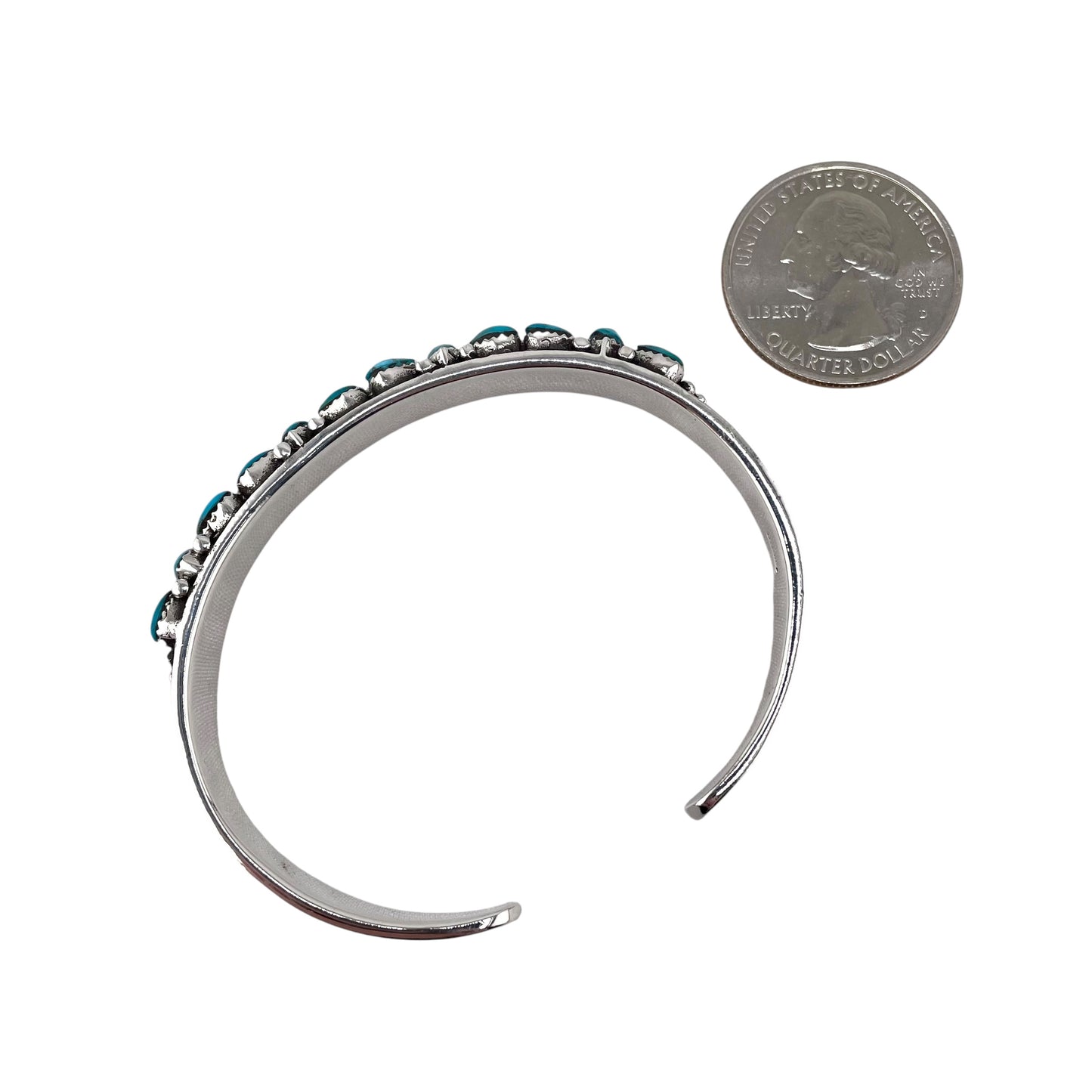 Turquoise Pear and Oval Row Cuff Bracelet Sterling Silver