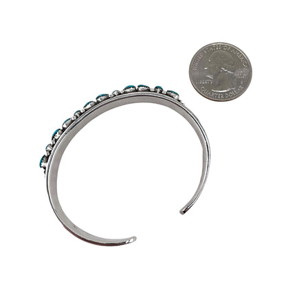 Turquoise Pear and Oval Row Cuff Bracelet Sterling Silver