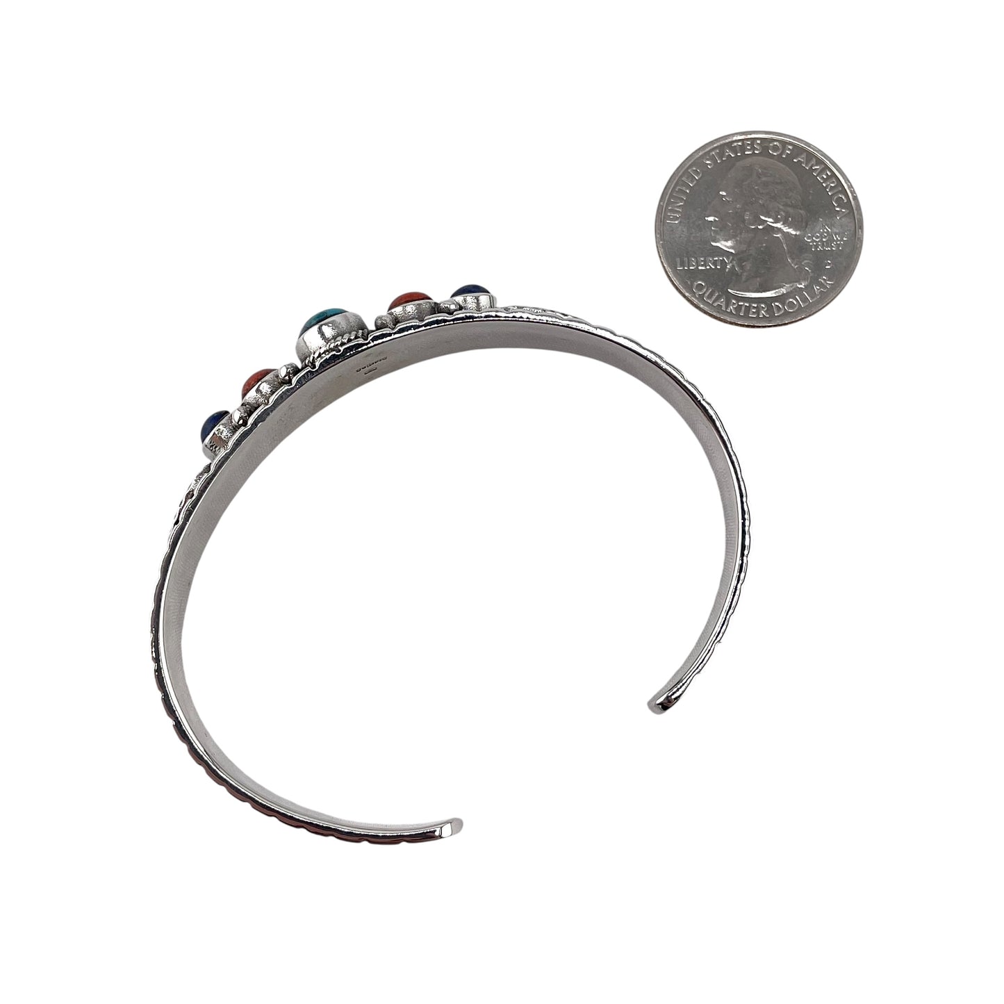 Multi Color 5 Stone Round Row Cuff Bracelet Sterling Silver