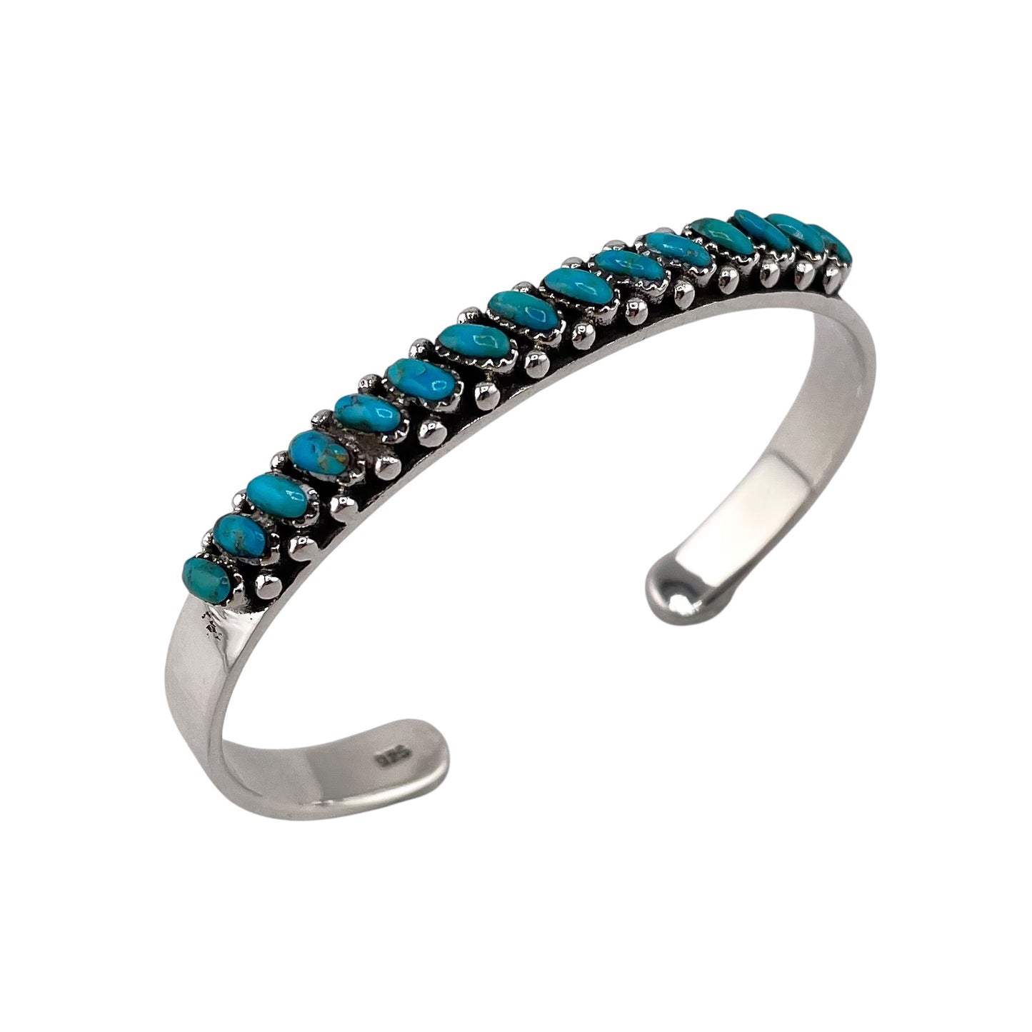 Turquoise Needlepoint Slanted Oval Row Cuff Bracelet Sterling Silver