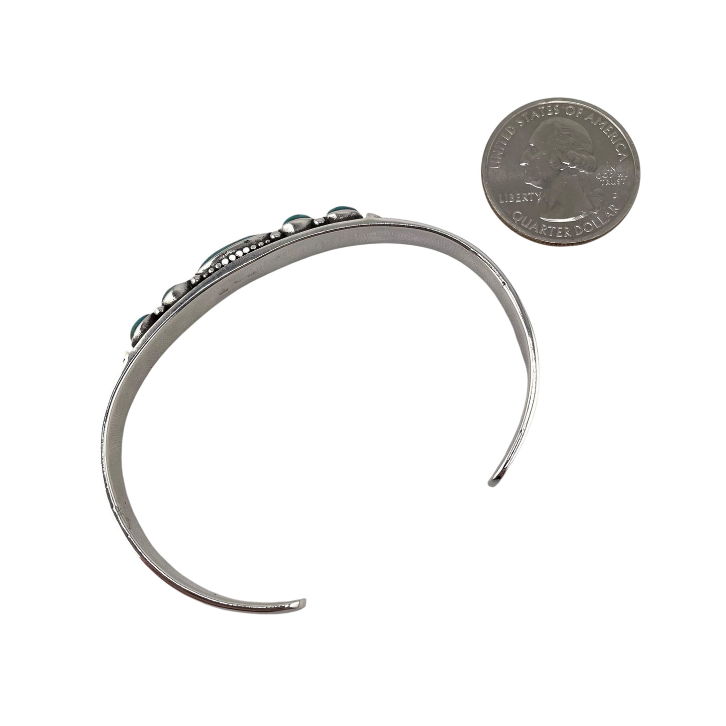 Turquoise 5 Stone Round Oval Row Cuff Bracelet Sterling Silver