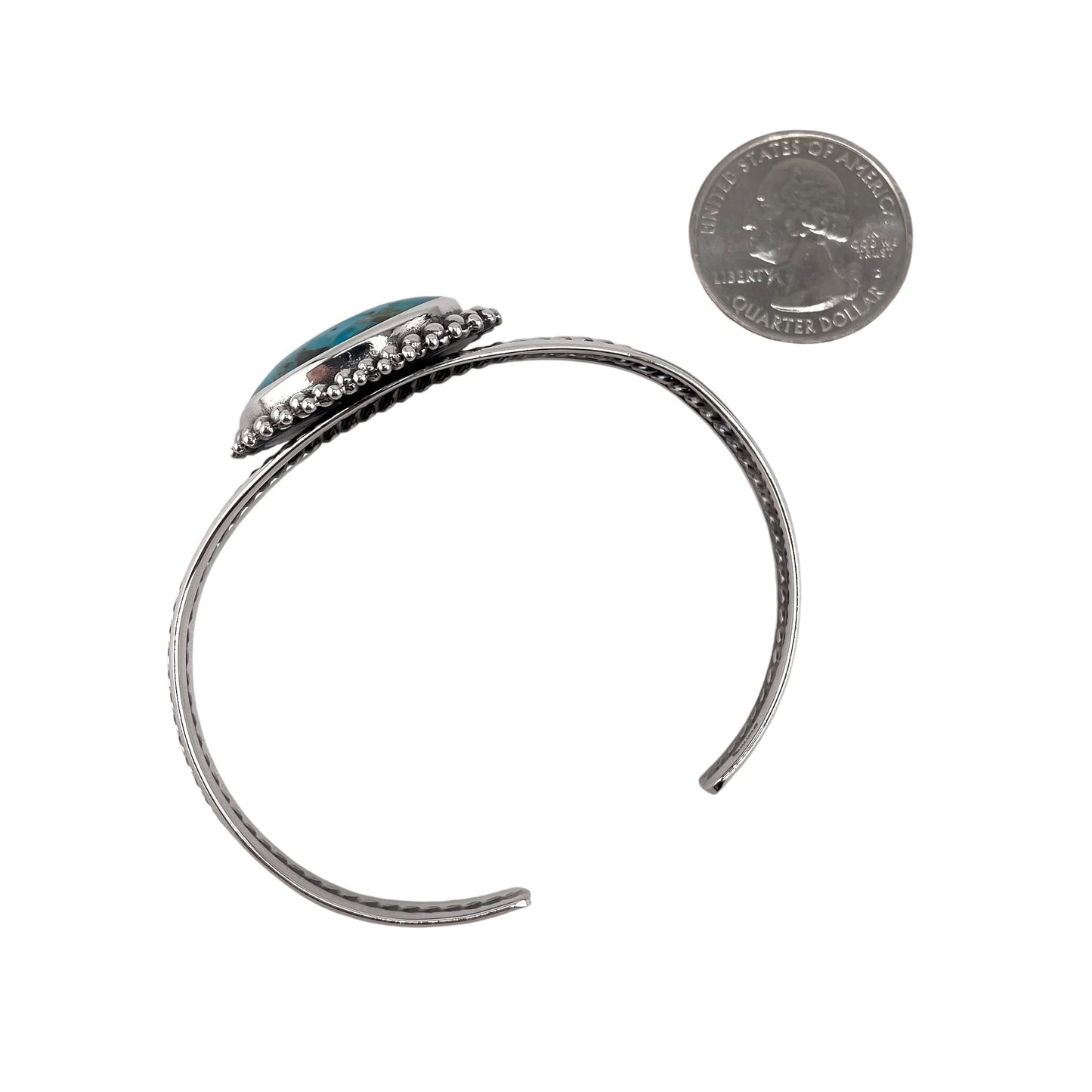 Turquoise Stone Round Oval Eternity Bead Cuff Bracelet Sterling Silver