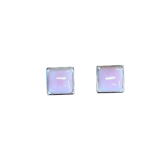 Sterling Silver Pink Conch Square Screwback Post Earrings