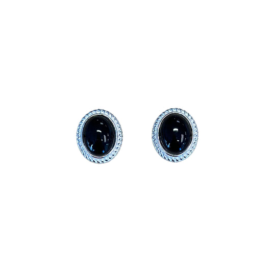 Sterling Silver Black Onyx Oval Screwback Post Earrings
